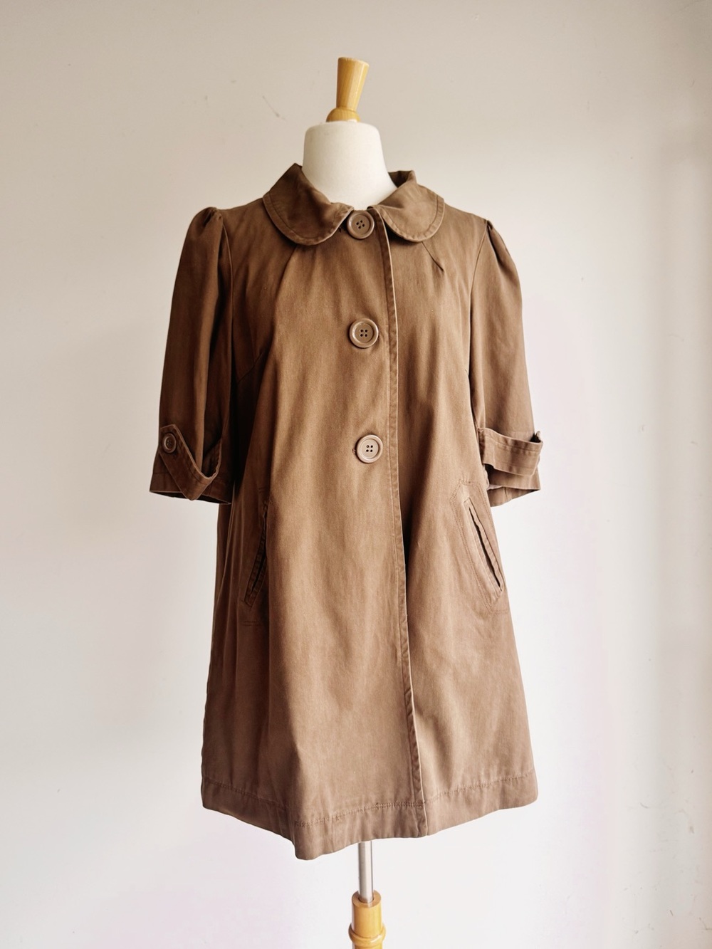 Vintage Forever 21 Brown Cotton Babydoll Coat Peter Pan Collar L Y2K Twee